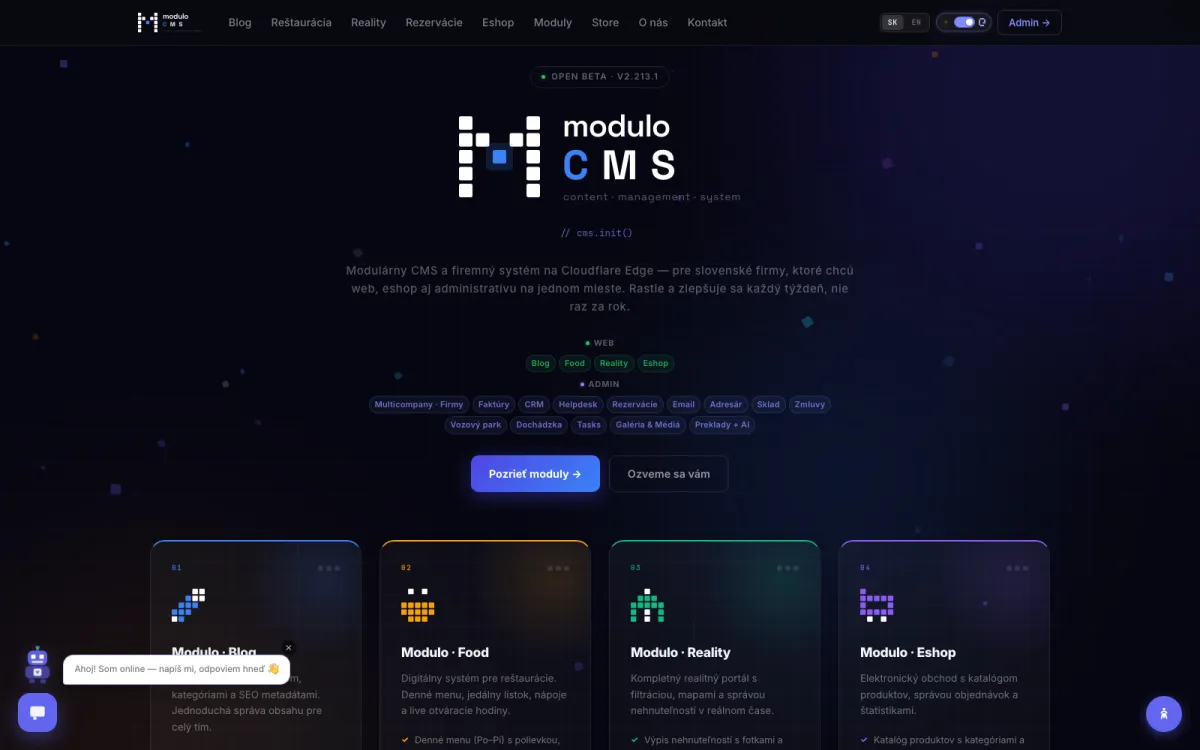 Náhľad webu produktu Modulo CMS